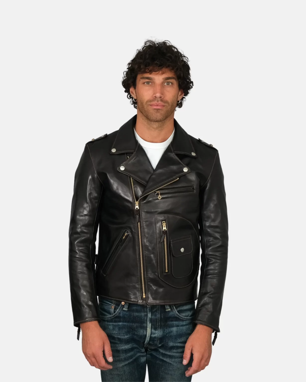 Mens Double Rider Glodline Leather Jacket