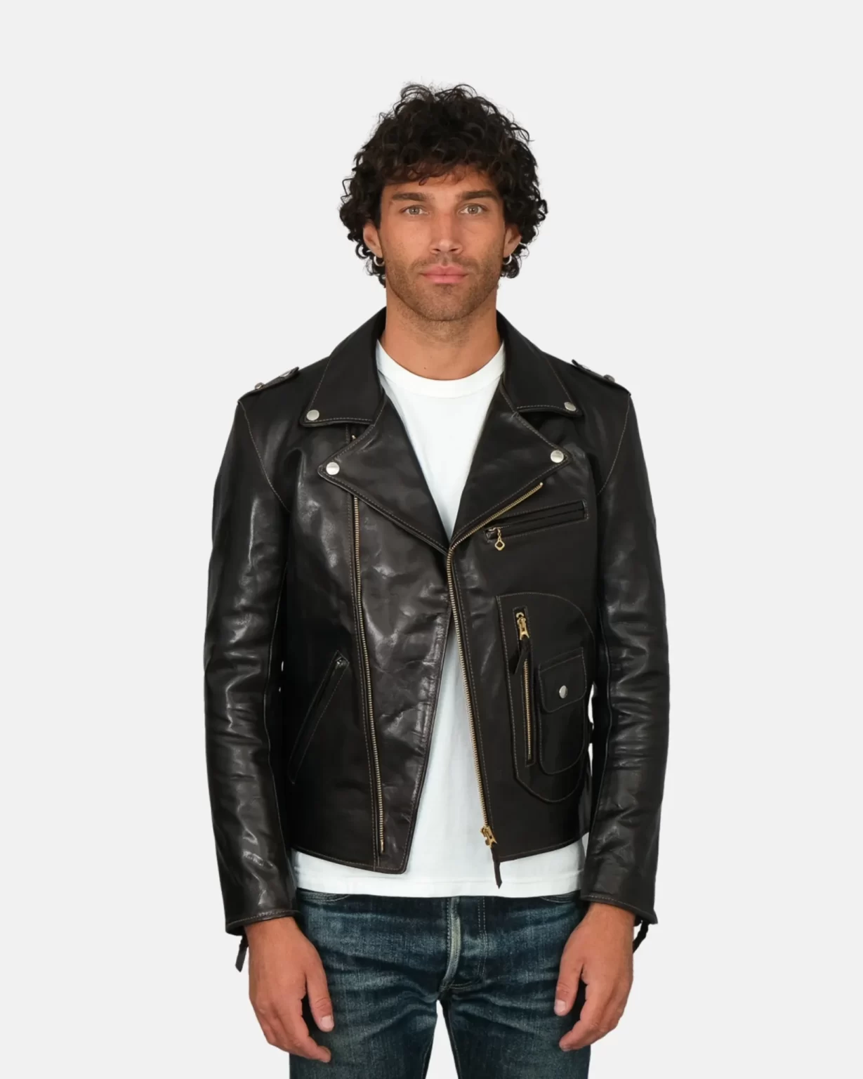 Mens Double Rider Glodline Leather Jacket