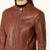 women cafe racer brown leather jacket