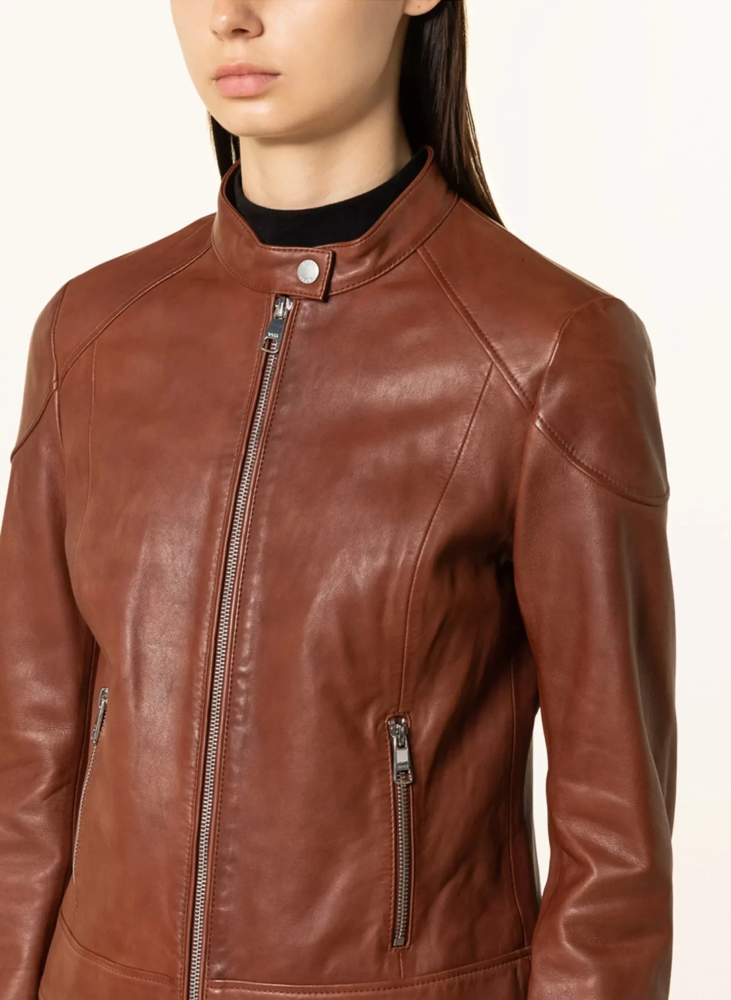 women cafe racer brown leather jacket