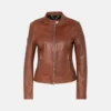 women cafe racer brown leather jacket