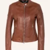 women cafe racer brown leather jacket