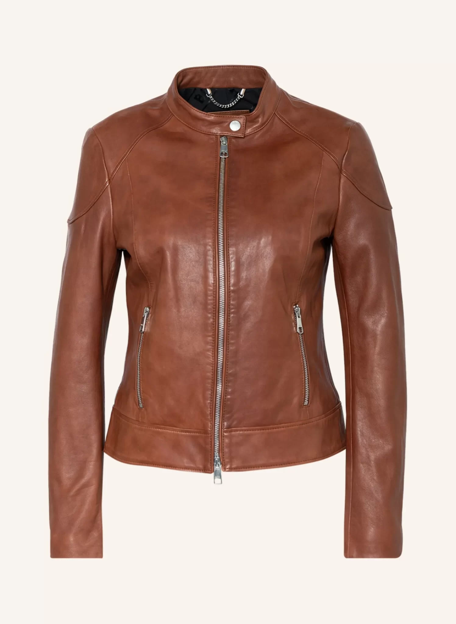 women cafe racer brown leather jacket