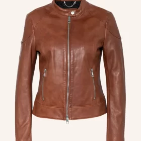 Women’s Cafe Racer Brown Wool Leather Jacket