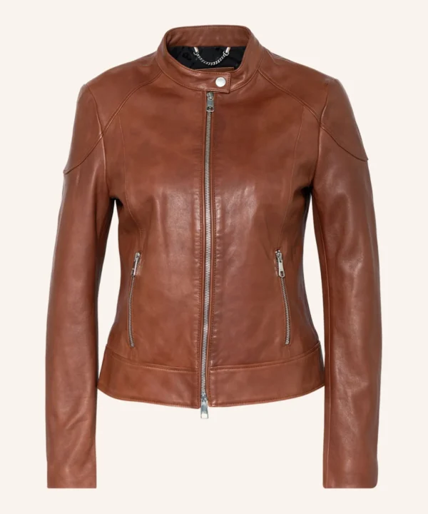 women cafe racer brown leather jacket