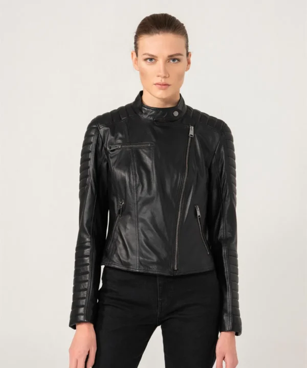 women leather biker jacket