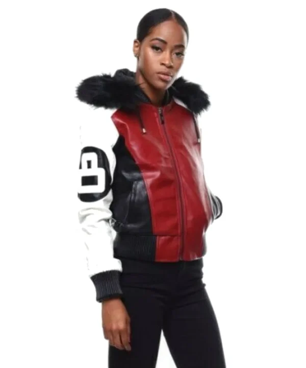 Womens-Red-8-Ball-Bomber-Leather-Jacket