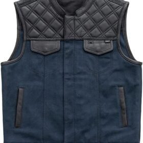 First Manufacturing Hunt Club Black Blue Leather Canvas Vest