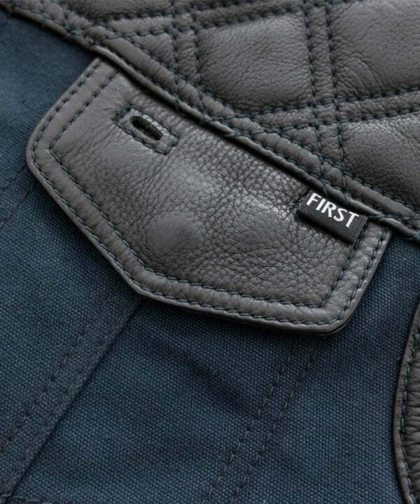 First Manufacturing Hunt Club Black Blue Leather Canvas Vest (2)