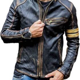 Men's Black Biker Vintage Motorcycle Leather Jacket