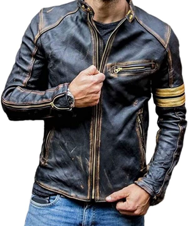 Men's Black Biker Vintage Motorcycle Distressed Cafe Racer Leather Jacket (1)