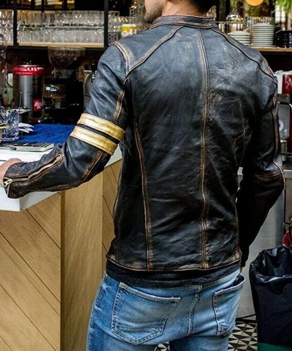 Men's Black Biker Vintage Motorcycle Distressed Cafe Racer Leather Jacket (2)