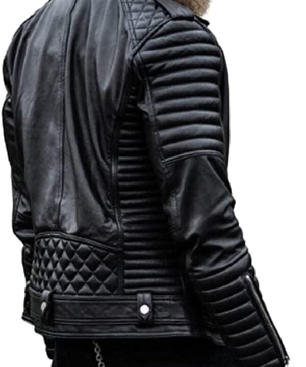 Men's Black Quilted Slim Fit Biker Motorcycle Jacket (2)