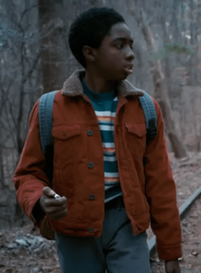 Stranger Things Lucas Red Shearling Collar Jacket